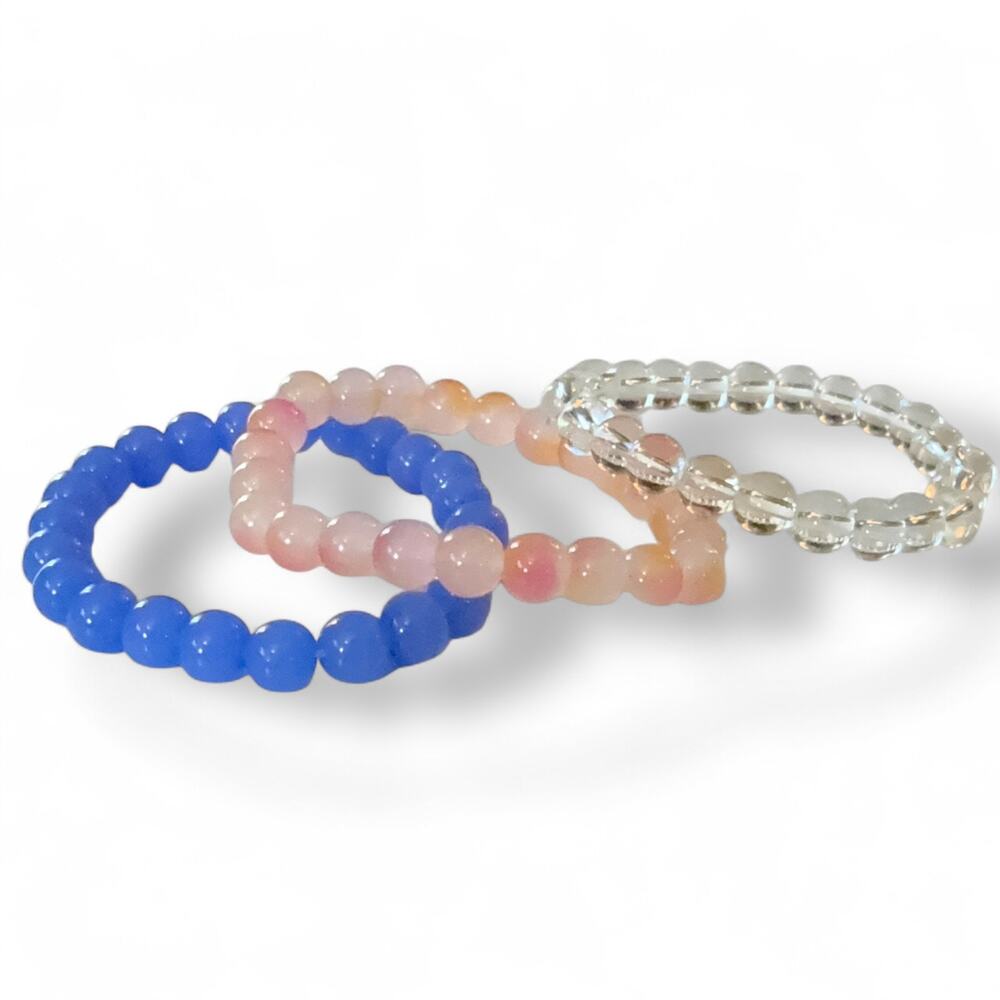 Purple Pink Clear Bohemian Handmade Set Of 3 Stretch Bracelets
